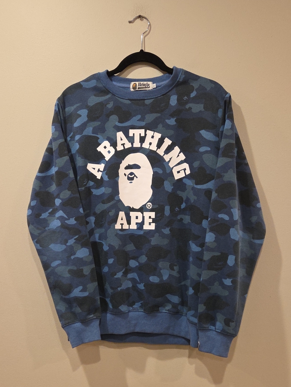 A BATHING APE Blue Camo Crewneck Sweatshirt